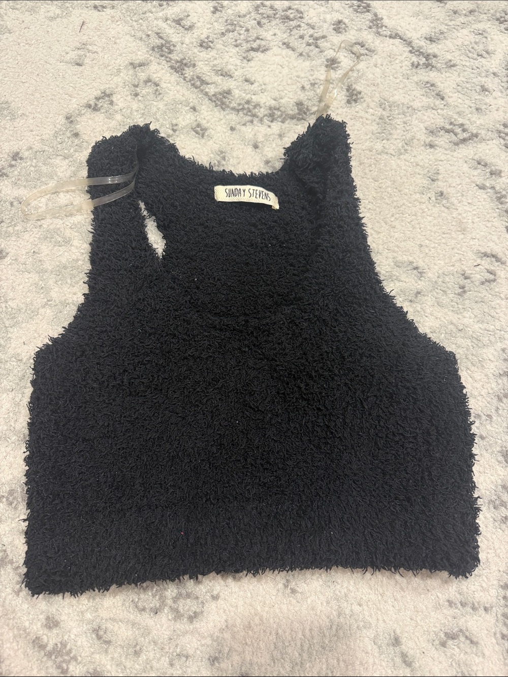 Black Fuzzy Crop Tank Top